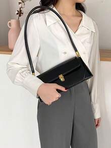 简约别致方形手提包，时尚黑色商务女包，休闲百搭工作通勤法棍包