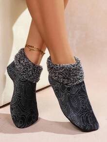 1 Pair Women's Leopard Print Plush Lined Warm Indoor Socks, Thickened Floor Socks/Slippers