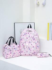 一款经典包包不仅能提升你的时尚品味，还能提升你的自信和个性。3件套午餐袋和笔袋，儿童背包，大学生背包，旅行背包，大号背包，适合女性，粉色，女士笔记本电脑包，时尚简约大容量多口袋背包， - 粉色 - 查看 1