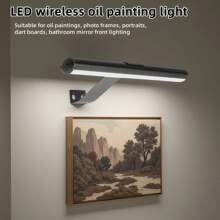 1 pièce, Applique murale rechargeable à LED, Éclairage avant de miroir à la maison, Éclairage de peinture, Éclairage d'affichage d'art, Avec télécommande, 3 températures de couleur et luminosité réglable, Convient pour cadre, peinture à l'huile, cible de fléchettes, éclairage de bureau