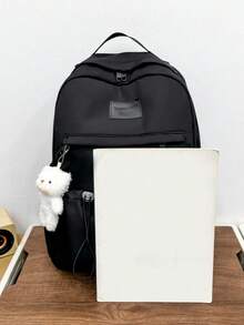 1pc Bear Pendant Decorated Large Capacity Casual Fashionable Black Backpack Suitable For Daily Use,School And OutingSchool BackpackLarge CapacityFor Women College StudentsMiddle School,High School,Back To School,School Backpack