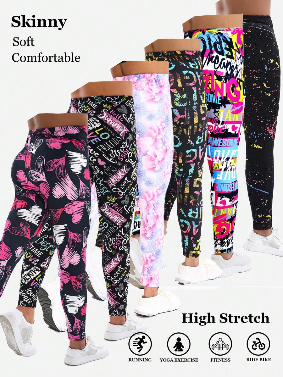 秋冬新品，时尚优雅的女士黑色泼墨印花紧身裤，粉色花卉柔软弹力九分裤，红色爱心字母图案七分紧身裤，适合健身、散步、户外、工作、派对、瑜伽、深蹲、举重、塑身