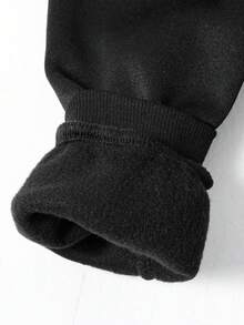 Tween Boy Smiling Face Print Warm Hoodie And Sweatpants Set - Black - View 8