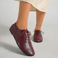 0.5 Size Smaller New Spring/Summer/Autumn Soft Comfortable Lightweight Low Heel Ballerina Flats, Fashion Work Shoes For Women, Red, Black, Burgundy, Casual Sneakers, Closed Toe Mary Jane Lolita Shoes, Ballet Flats - Burgundy - View 5