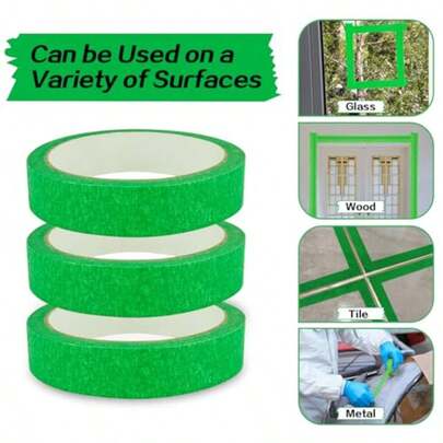 4 Rolls 20mm X 20m Green Writable Low-Tack Masking Tape, Suitable For Indoor Painting, Plastering And Decoration