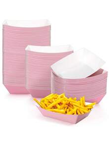 100pcs Pink Boat-Shaped Food Trays - Kraft Paper Boat-Shaped Party Serving Trays, For Taco, Fries, Cake, Snacks, Fruits, Appetizers, Holiday Party Food Plates, Suitable For Birthday Party, Christmas, Thanksgiving, Halloween (100/50/10pcs)