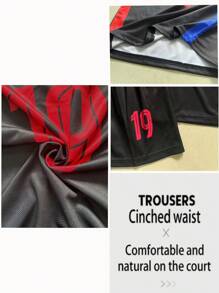 [Customized Item] Personalized Name 2025 Barcelona #19 Youth Football Jersey Set - Made Of Polyester, Includes Crew Neck Top And Shorts, Suitable For Boys Sports Training And Casual Wear, Perfect For Outdoor Activities, Multi-Functional, Ornamental, Letter, Stylish, Modern, Colorful, Cute, Adorable, Casual, Custom, Personalized, Unique, Customized, Baby Gifts, Ideal Gifts For Him, Ideal Gifts For Her, Son, Daughter