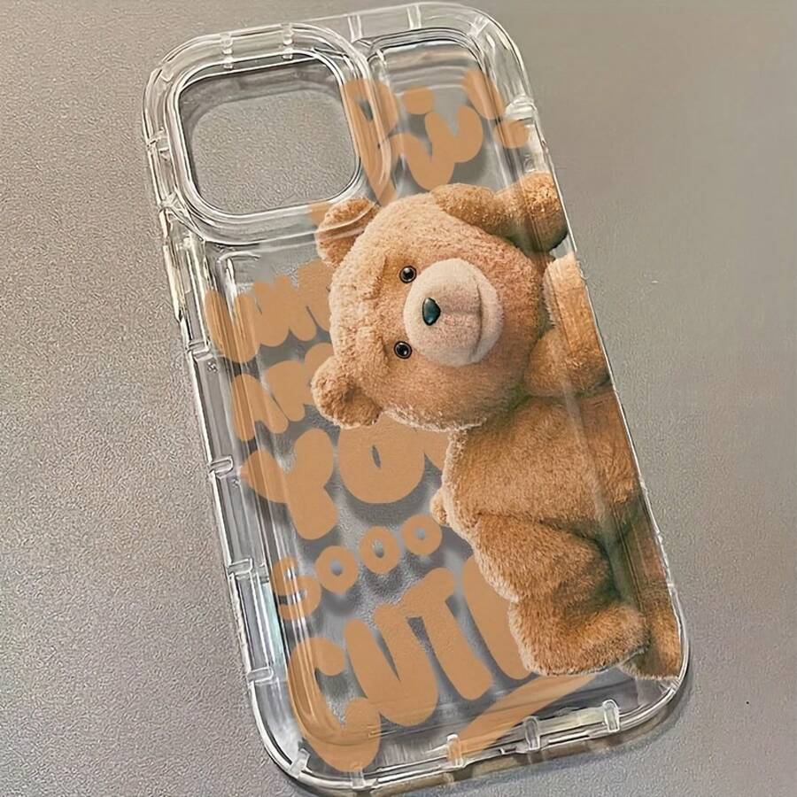 Funda para móvil con diseño de osito de peluche, transparente, acolchada, TPU, protectora, anticaídas. Compatible con phone 16, 15, 14, 13, 12, 11 Pro y Plus. - Blanco - Ver 1