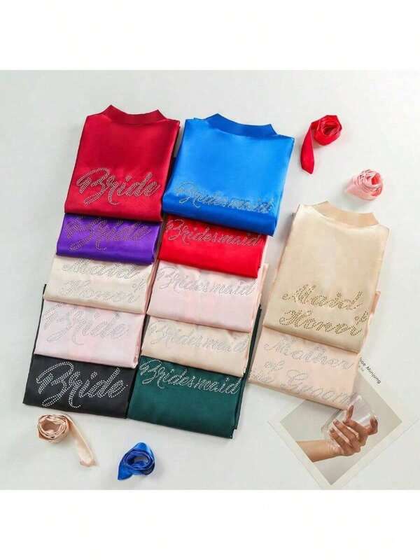 1PC Wedding Bridal Bridal Tinted Robe Silk Robe Wedding Makeup Advanced Dressing Gown Suitable For Hotels, Wedding Parties, Protective Party Wear Back To School