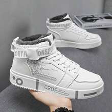 Pantofi sport pentru bărbați, cu căptușeală termică, pantofi sport antiderapanți, talpă groasă, impermeabili, antiderapanți, pantofi sport albi mici, căptușiți termic pentru iarnă