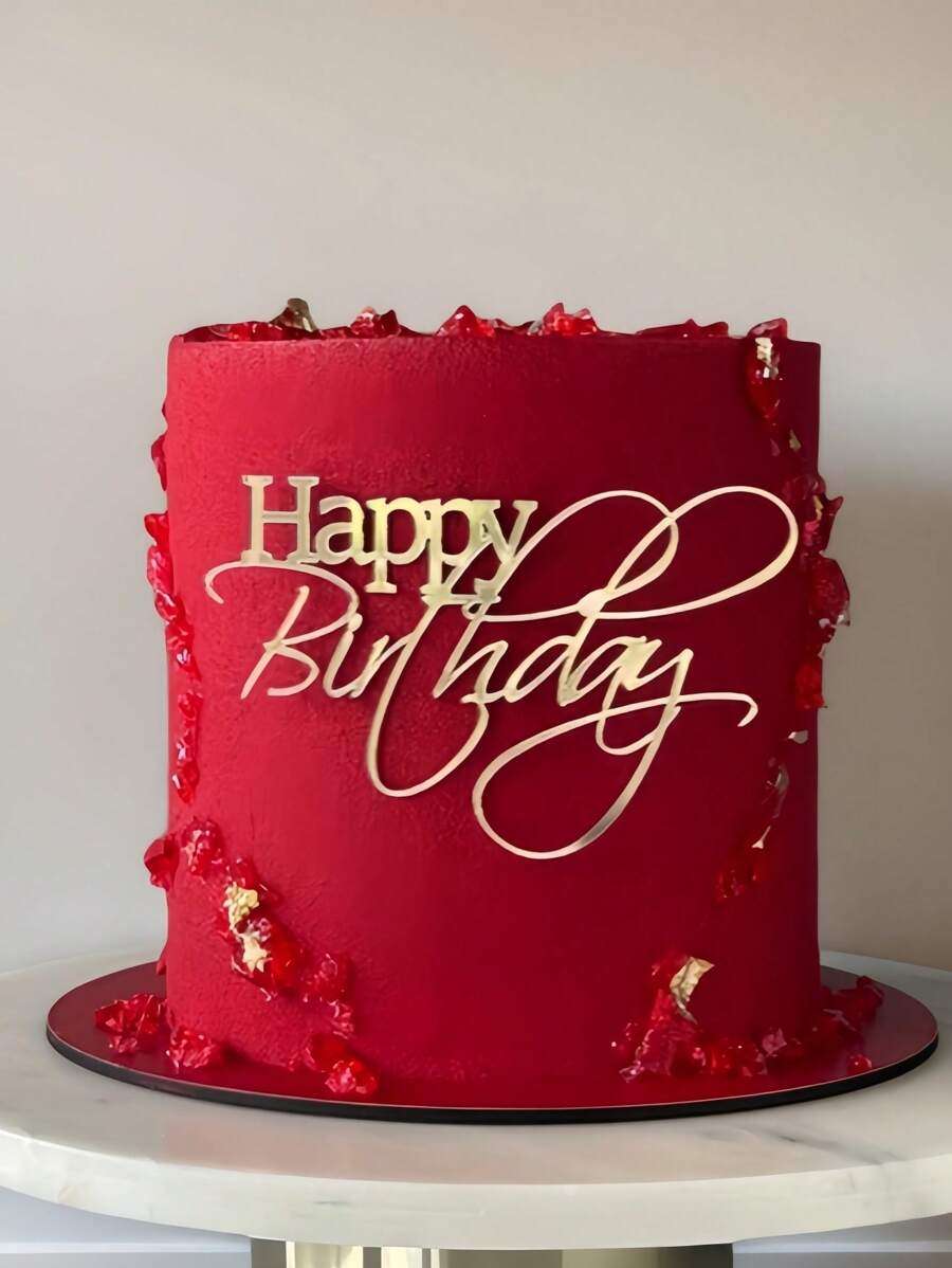 1pc "Happy Birthday" PMMA Cake Topper, Modern Letter Design Cake Decoration, Suitable For Birthday Party, Christmas, Happy Birthday Cake Gift Tower, Can Be Used For Birthday Party Decoration, Christmas, Cake Decoration, Cake Topper, Baking Supplies, Kitchen Essentials, Baking Decor, Baking Supplies, Cake Supplies, Holiday Gifts, Holiday Presents, Decorations - Style J - View 1