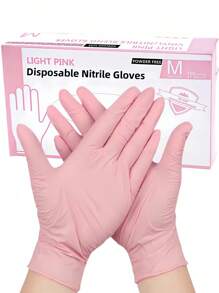 Pink, Disposable Nitrile Gloves, Powder-Free Latex-Free Gloves, Durable Household Cleaning Gloves, Waterproof Gloves, Suitable For Kitchen, Hair Dyeing, Beauty Salon, Waterproof, Anti-Static, Durable, Black, White, Pink, Blue, Green, Transparent, Purple Disposable Gloves Optional (Without Box)