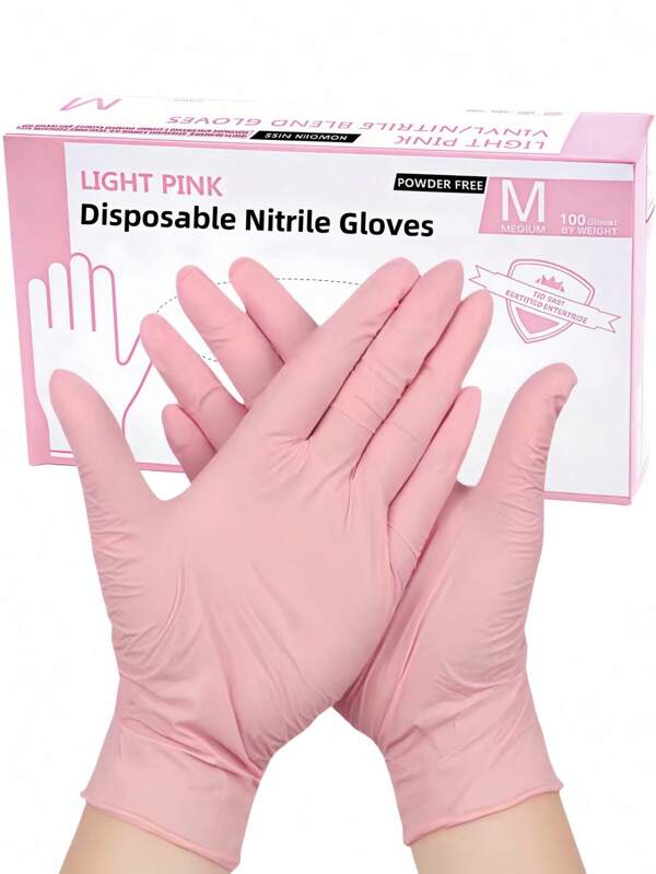Pink, Disposable Nitrile Gloves, Powder-Free Latex-Free Gloves, Durable Household Cleaning Gloves, Waterproof Gloves, Suitable For Kitchen, Hair Dyeing, Beauty Salon, Waterproof, Anti-Static, Durable, Black, White, Pink, Blue, Green, Transparent, Purple Disposable Gloves Optional (Without Box)