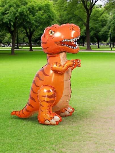1 个 3D 恐龙气球，用于生日派对装饰，橙色霸王龙动物气球，可爱自立式恐龙气球，铝箔气球适合生日、派对用品、派对礼物