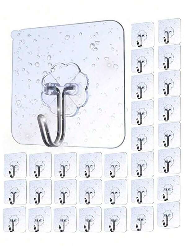 5/10/20/30pcs, Polypropylene, 6cm*6cm, Transparent Small Hook Bonding Hook, Firmly Bonded Without Drilling, Leaving No Trace, Good Load-Bearing, Transparent Kitchen Wall Hook, Suitable For Bedrooms, Kitchens, Dining Rooms And Living Rooms