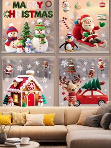 4 张/56 件圣诞窗贴，全新原创设计，羊毛针织形状，圣诞老人，雪人，雪花，圣诞树，麋鹿，雪橇，汽车，圣诞球，姜饼人，礼物，圣诞派对装饰，PVC 贴纸用于装饰客厅、卧室、厨房，（祝您圣诞快乐） - 彩色 - 查看 6
