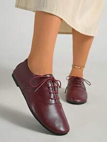 0.5 Size Smaller New Spring/Summer/Autumn Soft Comfortable Lightweight Low Heel Ballerina Flats, Fashion Work Shoes For Women, Red, Black, Burgundy, Casual Sneakers, Closed Toe Mary Jane Lolita Shoes, Ballet Flats - Burgundy - View 2