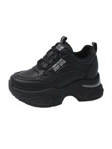 8厘米厚底穆勒运动鞋，复古风格休闲鞋，隐形坡跟，拉长腿部线条，舒适百搭，娇小女性必备单品 - 黑色 - 查看 10