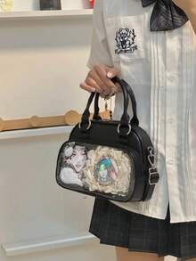1 chiếc túi bowling kiểu Millennium Girl dễ thương, túi trang trí trong suốt phong cách JK Lolita, túi đeo vai nhỏ gọn, thời trang, đa năng, nhẹ, túi đeo chéo đi làm, túi Ita tự làm, phù hợp cho học sinh đi làm, mua sắm, dự tiệc, hội chợ anime. - màu đen - Xem 2