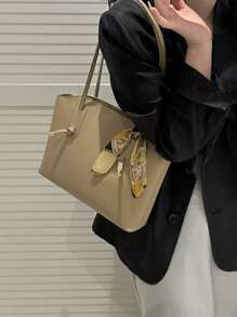 全新奢华图案百搭女士单肩托特包 - 卡其色 - 查看 3