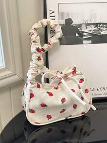 小众高品质女士小碎花斜跨单肩包，2024新款时尚休闲简约大容量褶皱手提包 - 米色 - 查看 6