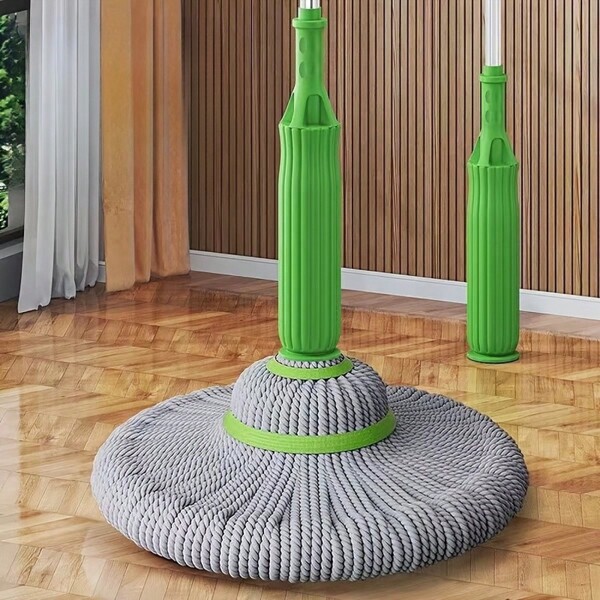 Mopa autogiratorio inalámbrico sin tornillos, con mango de plástico/metal duradero - No se requiere electricidad, cabezal de mopa lavable y reutilizable, adecuado para limpiar pisos en dormitorios, baños, cocinas, salas de estar y superficies multifuncionales | Herramientas de limpieza modernas | Muy eficaz para eliminar manchas