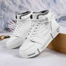 Pantofi sport pentru bărbați, cu căptușeală termică, pantofi sport antiderapanți, talpă groasă, impermeabili, antiderapanți, pantofi sport albi mici, căptușiți termic pentru iarnă