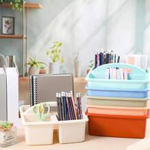 6 pièces Boîte de rangement de style bohème en plastique avec 3 compartiments et poignée. Boîte de rangement portable polyvalente pour la classe, le bureau, les fournitures scolaires, les crayons, les documents, les outils