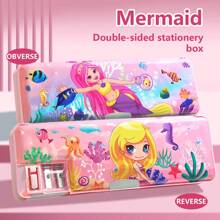 1PC doppelseitige Schreibwarenbox, multifunktional mit Bleistiftspitzer, Cartoon, Mädchen und Jungen Schüler Schulgeschenke