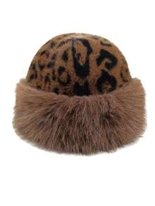 2025 Neue Leoparden-Plüsch Mongolenmütze, Vintage Damen Winddichte Ohrenschutz Fischerhut mit Verdickung, Lässiger Polyester Herbst/Winter Hut für kleine Gesichter