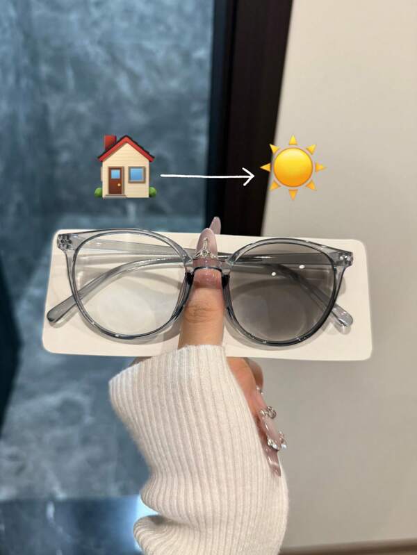 1 pièce Lunettes de mode polyvalentes, légères et photochromiques. Convient pour l'extérieur, les voyages, les vacances et les sorties. Forme ronde