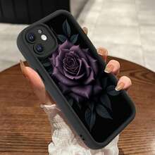Funda de Teléfono Moderna y Elegante, Carcasa Suave de Protección Completa de TPU con Diseño de una Sola Rosa Púrpura, Compatible con los Modelos de  y  11, 12, 13, 14, 15 y 16. Diseño Elegante con Protección contra Caídas, Protección de Pantalla y Cámara, Bordes Elevados, Perfecto como Regalo para Amigos, Socios o Padres, Funda Iph Linda y Femenina, Fundas Protectoras de Diseñador para Mujeres - 1 pieza - Ver 7