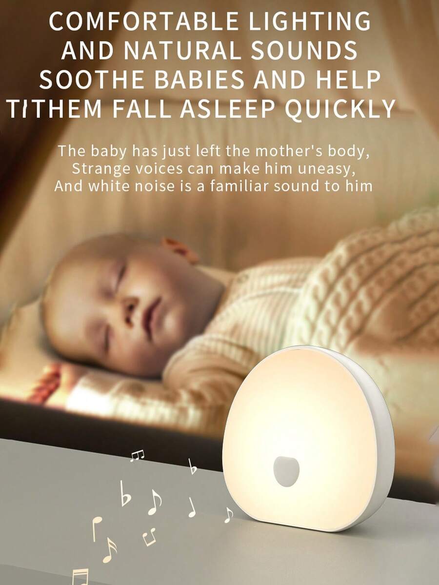 Hundred Noise LED Night Light - Multiple Colors, Dimmable, Timer, Natural Soothing Sleep White Noise, Memory Function, Portable, Built In 1200mAh Rechargeable Battery - D-白色 - 查看 1