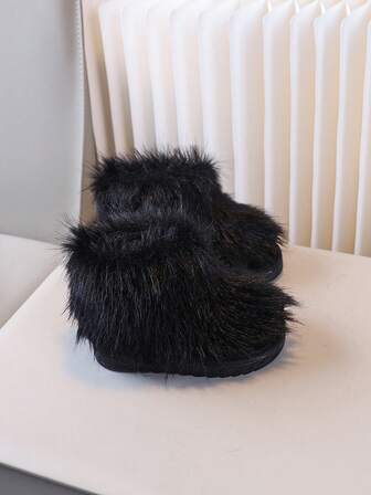 1双女童雪地靴，保暖时尚毛绒内衬踝靴，适合冬季穿着