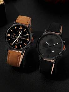 4 Pieces/Set Business Casual Men's Watch Set With Round Dial, Suitable For Daily Wear Or Holiday Gifts - Black - View 6