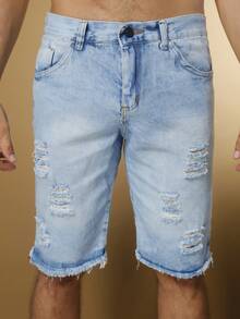 Kit 2 Men's Bermuda Shorts Destroyed Washes - Màu xanh lam - Xem 6