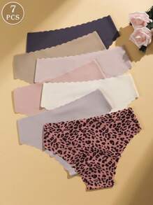 7pcs Women Seamless Underwear, Comfortable Soft Briefs, Cheetah Print Sexy Panties