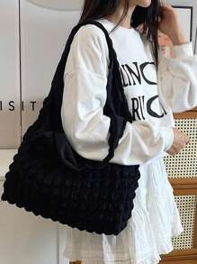 云朵与花卉印花单肩包，新款休闲斜挎包，适合女士/学生，简约帆布购物袋