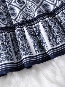 Tween Mädchen Kleid mit langen Ärmeln, Taille-Kordel & Schleife, Retro-Muster, geeignet für Frühling & Herbst