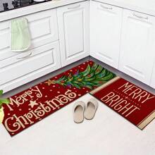 1pc Home Decor, Snowman & Christmas Tree Pattern Print, Christmas, Christmas Gift, Christmas Decoration, Diatomite Kitchen Carpet, Kitchen Mat, Rug, Rectangle Carpet, Suitable For Living Room, Bedroom, Hallway, Bathroom, Laundry Room - Polyester Carpet, Suitable For Indoor And Outdoor Home Decor