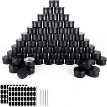 64 Pack Round Cans With Screw Lid 4 Oz Aluminum Metal Tins DIY Food Candle Containers For Lotion Bars, Balms, Salve, Spices, Beard Balm, Crafts With 4 Markers 2 Sheets Label Stickers (Silver) - 黑色 - 查看 1