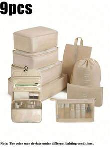 9 Peças Conjunto de Organizadores de Viagem, Bolsas de Armazenamento com Zíper de Grande Capacidade para Roupas, Sapatos, Cosméticos, Cubos de Embalagem de Bagagem Portáteis, Bolsa de Viagem Dobrável, Bolsa de Academia, Bolsa de Roupas Sujas
