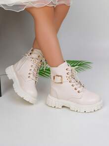 1 Pair Children's Boots, Girls' Fashion Versatile Casual Boots, Autumn/Winter - Beige - View 3