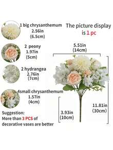 1/4 bó hoa mẫu đơn, cẩm tú cầu, cúc vạn thọ bằng lụa - Hoàn hảo cho trang trí đám cưới, vòng hoa tự làm, hoa cầm tay cô dâu, hoa đeo cổ tay, hoa đeo ngực, phụ kiện trang trí hoa đội đầu, trang trí xe cưới, trang trí vòm cửa sổ, nhà ở, phòng ăn, phòng ngủ, trang trí bình hoa, vật liệu trang trí tiệc sinh nhật, quà tặng ngày lễ tình nhân và năm mới - Trắng tinh khiết - Xem 3