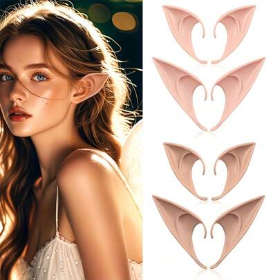 1pair Halloween Elf Ears Latex Pointed Ears - Fairy Cosplay Prop For Masquerade Party, Costume Ball & Theme Events, Realistic Fake Ears For Halloween Costume Accessory
