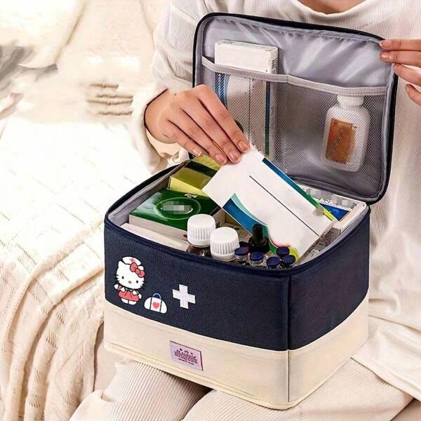 Sanrio Trousse de premiers soins portable grande taille Sanrio chat, sac de transport en toile Oxford, sac de rangement pliable, convient pour la maison et le bureau
