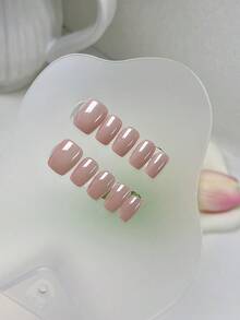 10 Peças Conjunto de Unhas Postiças Curtas Quadradas Brilhantes, Design de Olho de Gato Rosa com Borda Alegre, Unhas Postiças Reutilizáveis para Mulheres e Meninas, Unhas Falsas de Olho de Gato Fofas e Curtas, Suprimentos de Unhas