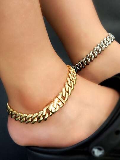 粗金属链脚链，适合女士女孩，金银色夏季海滩脚链，母亲节礼物，不过敏