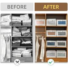 1PC Beige Covered Clothing Storage Box, Fabric-Covered Foldable And Visible Window Clothes Storage Box For Wardrobes, Household Drawer-Style Jeans Organizing And Storage Box - Beige With Lid - View 3