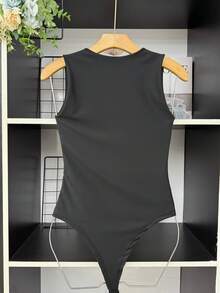 ELLIE Women's Suplex Bodysuit With Square Neckline And Thin Straps - Black - View 4